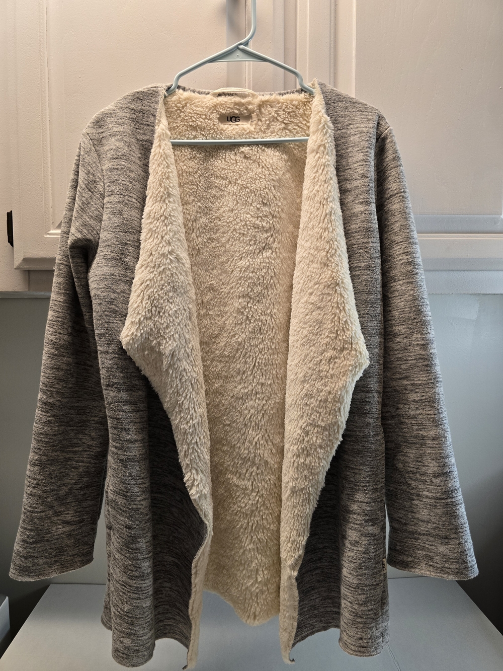UGG Women's Gray Sherpa-Lined Open Front Sweater Coat